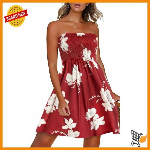 Dresses & Skirts - Strapless Boho Floral Sundress, Lightweight Summer Dress, Beach Cover Up